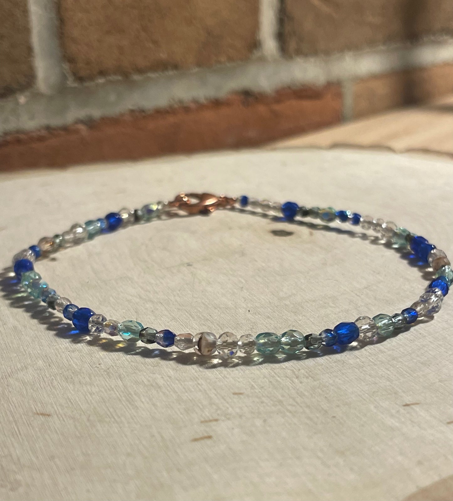 Glass beaded anklet blue and teal