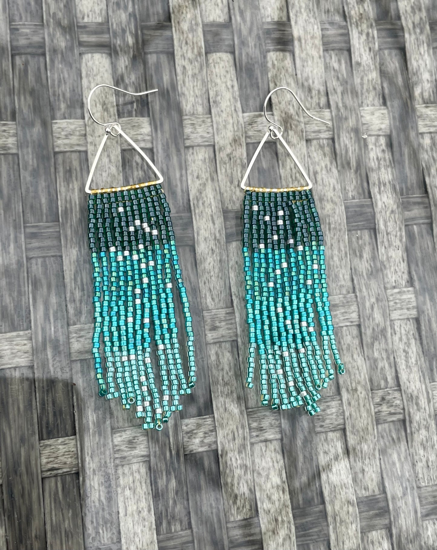 Hand beaded fringe earrings