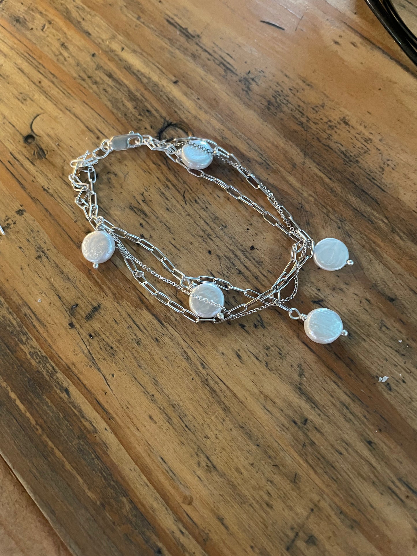 Coin pearl sterling silver bracelet
