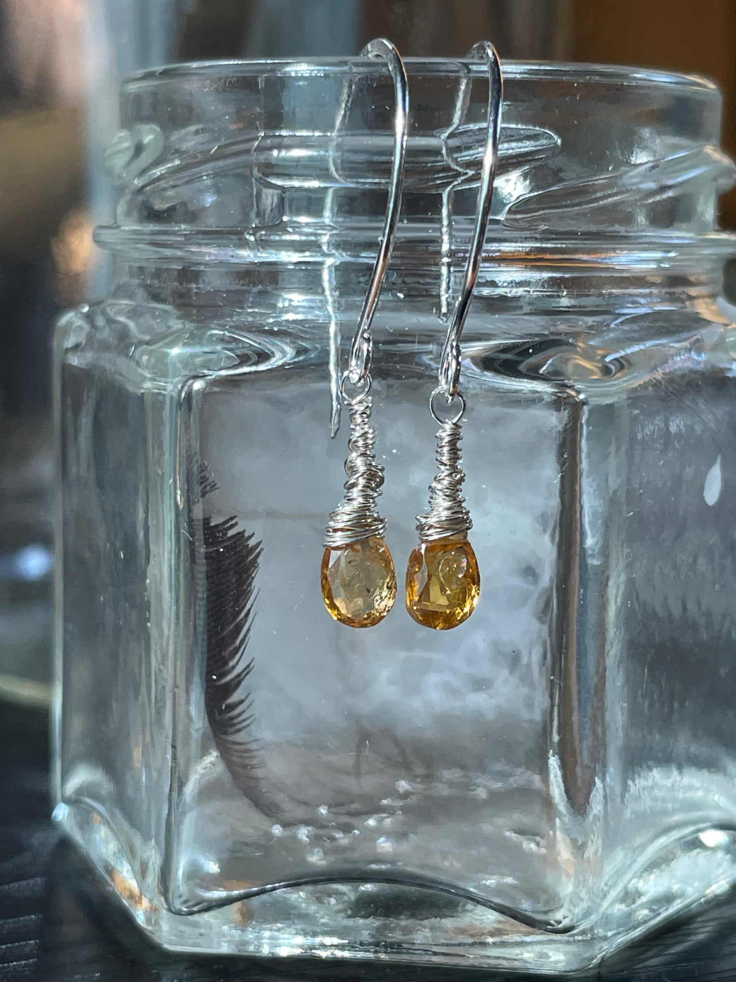Yellow hued sapphire earrings