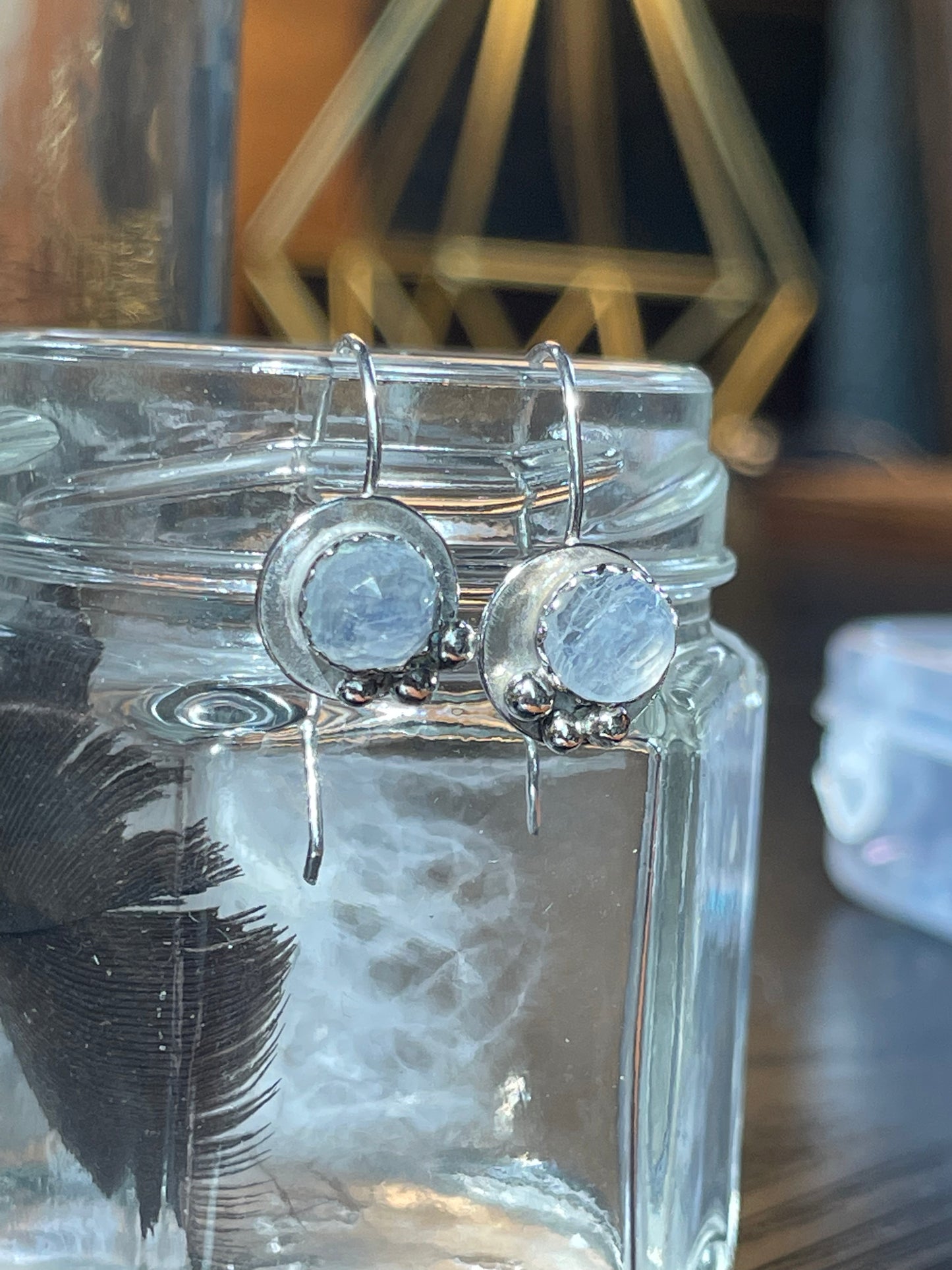 Rainbow Moonstone threader earrings