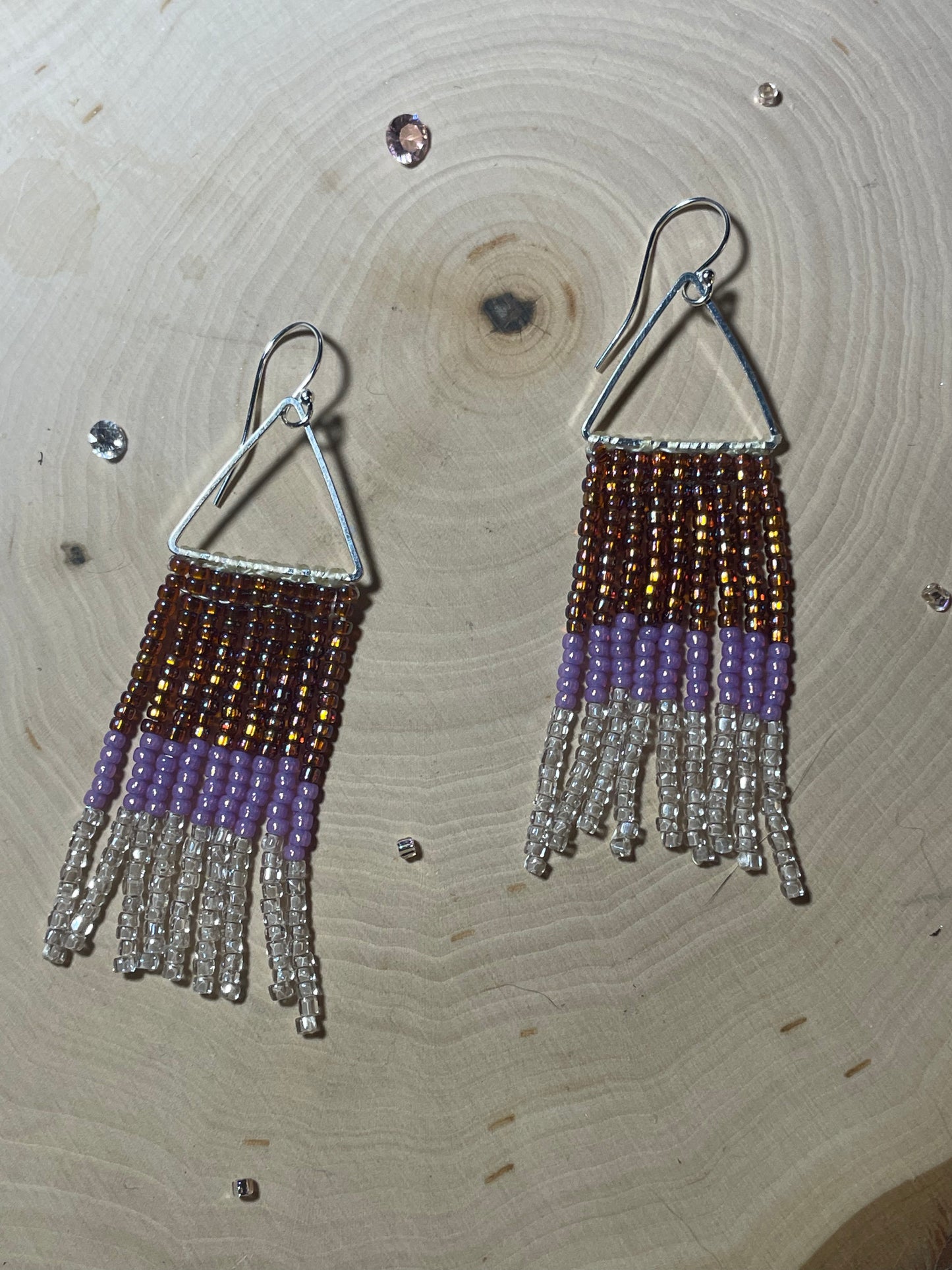 Beaded purple fringe earrings