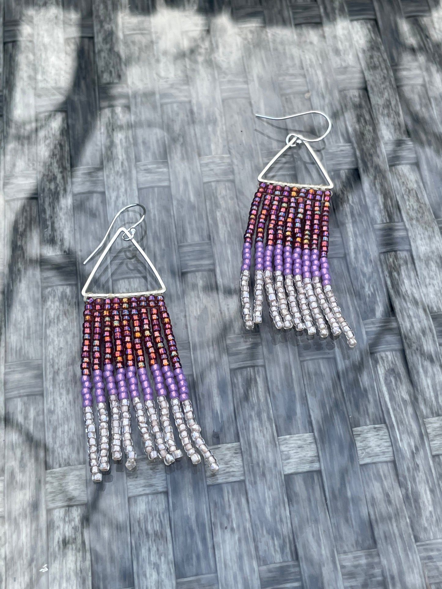 Beaded purple fringe earrings