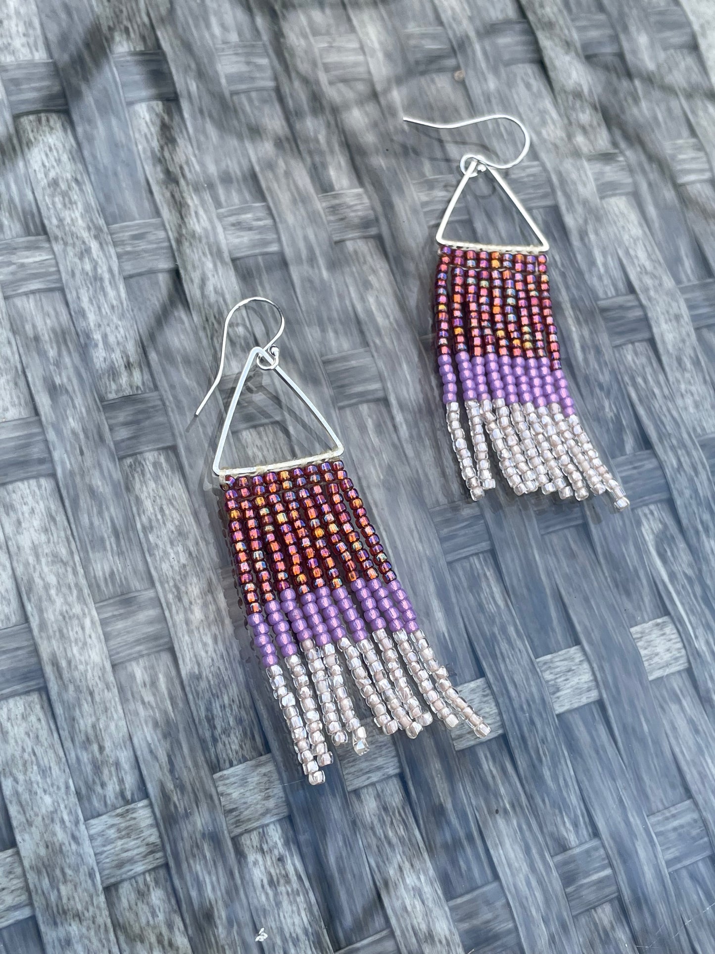 Beaded purple fringe earrings