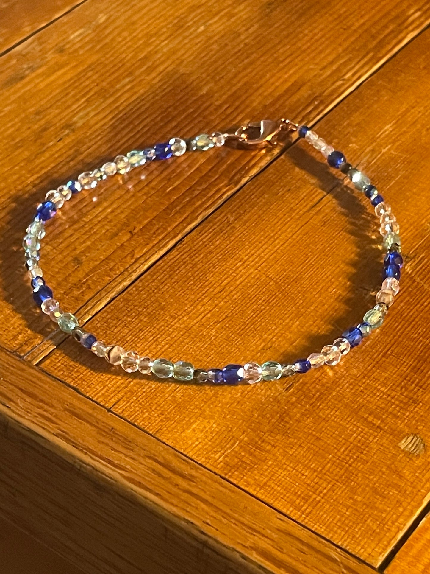 Glass beaded anklet blue and teal
