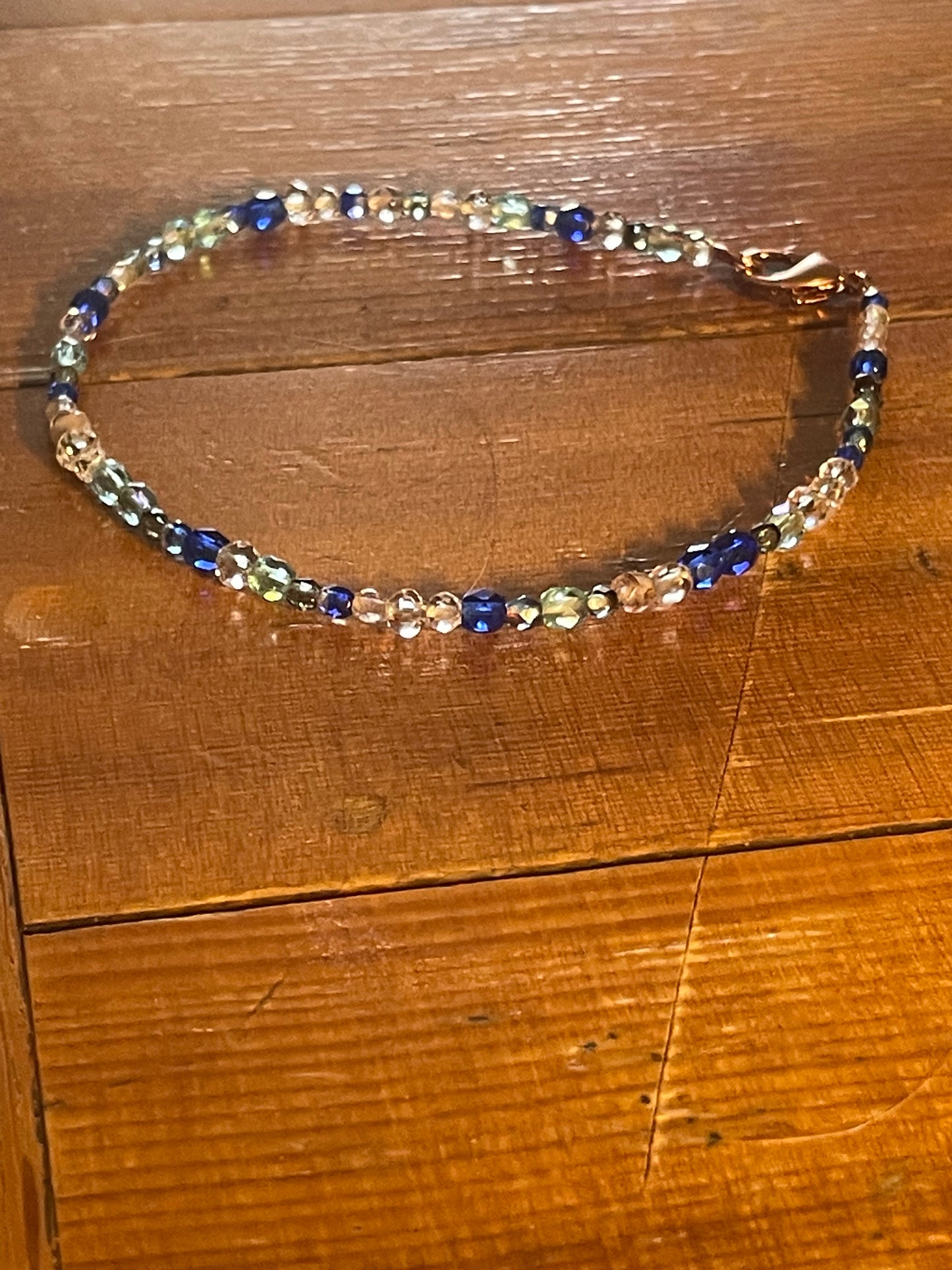 Glass beaded anklet blue and teal