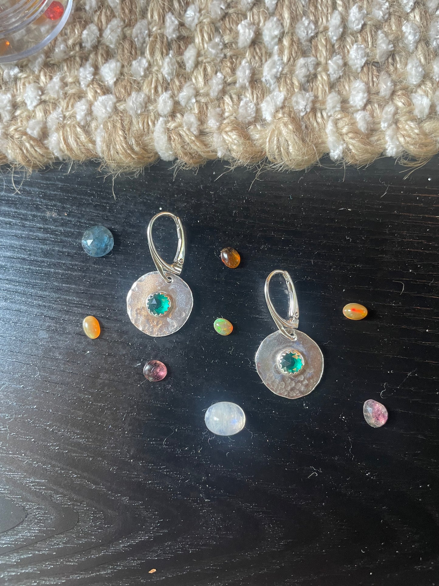 Lab emerald medallion earrings