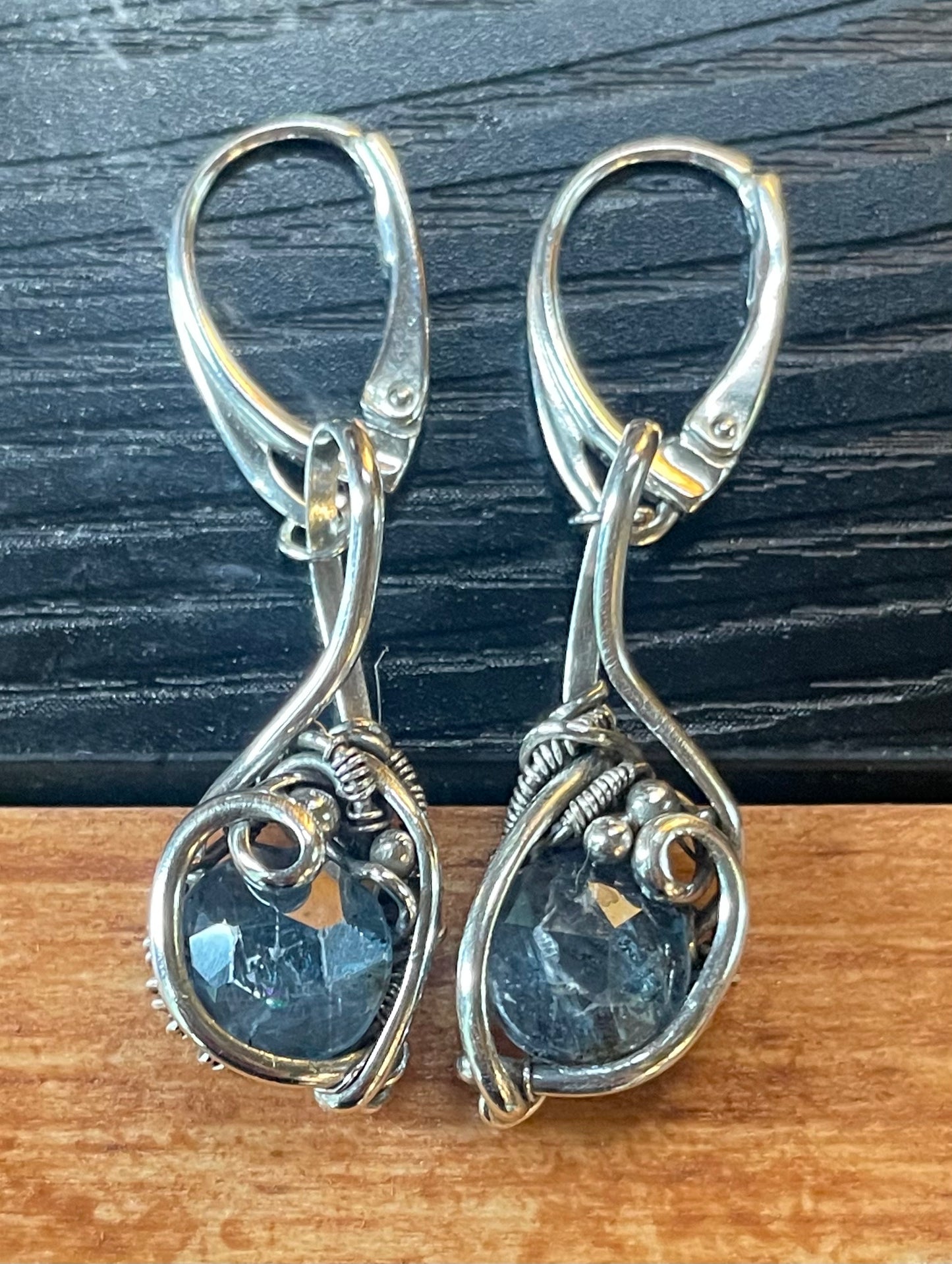 Blue kyanite wire wrapped earrings