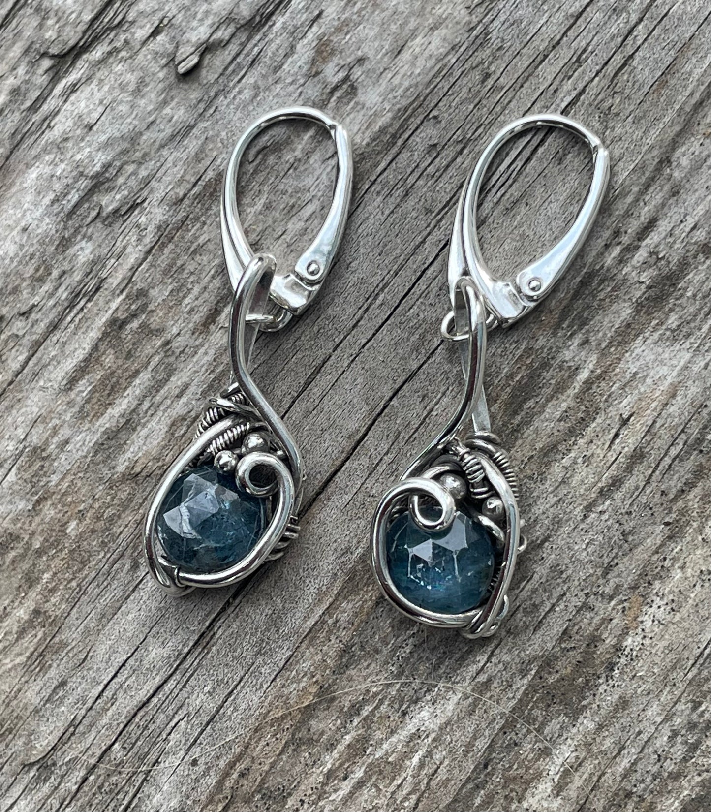 Blue kyanite wire wrapped earrings