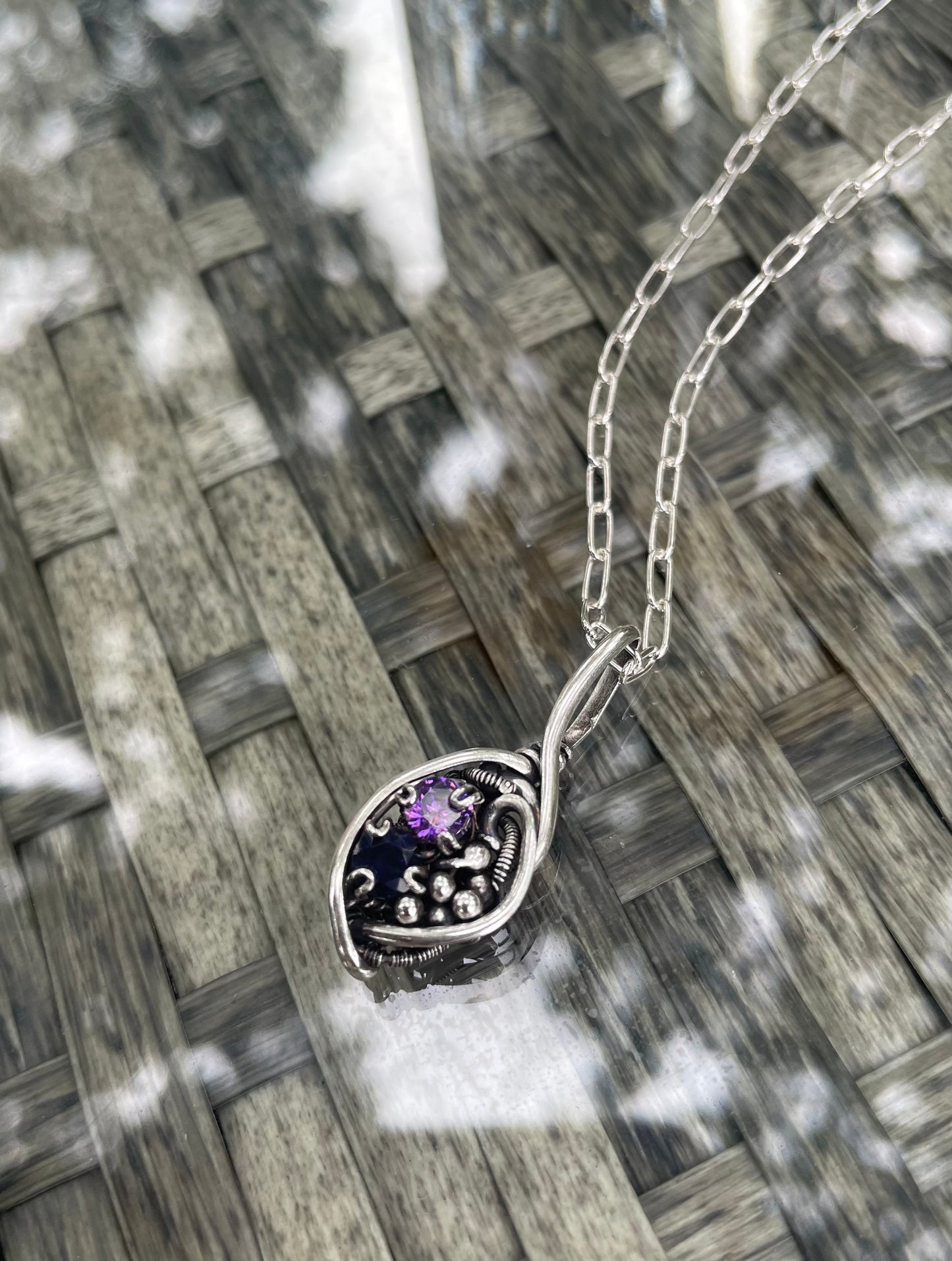 Iolite and Amethyst Wire Wrap