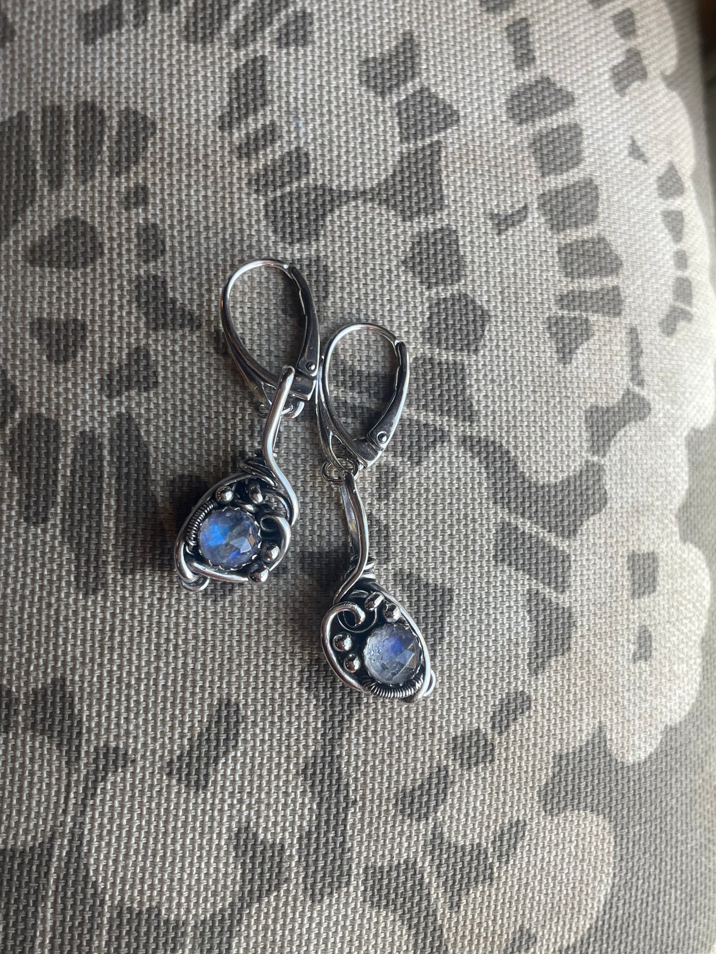 Blue Flash Moonstone Wire wrapped earrings