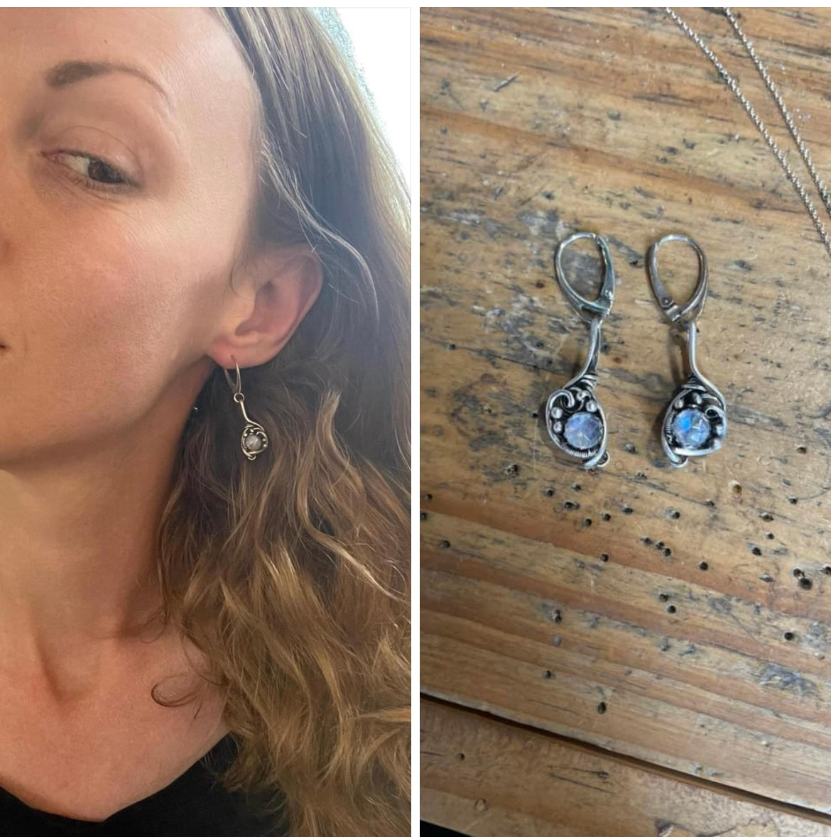 Blue Flash Moonstone Wire wrapped earrings