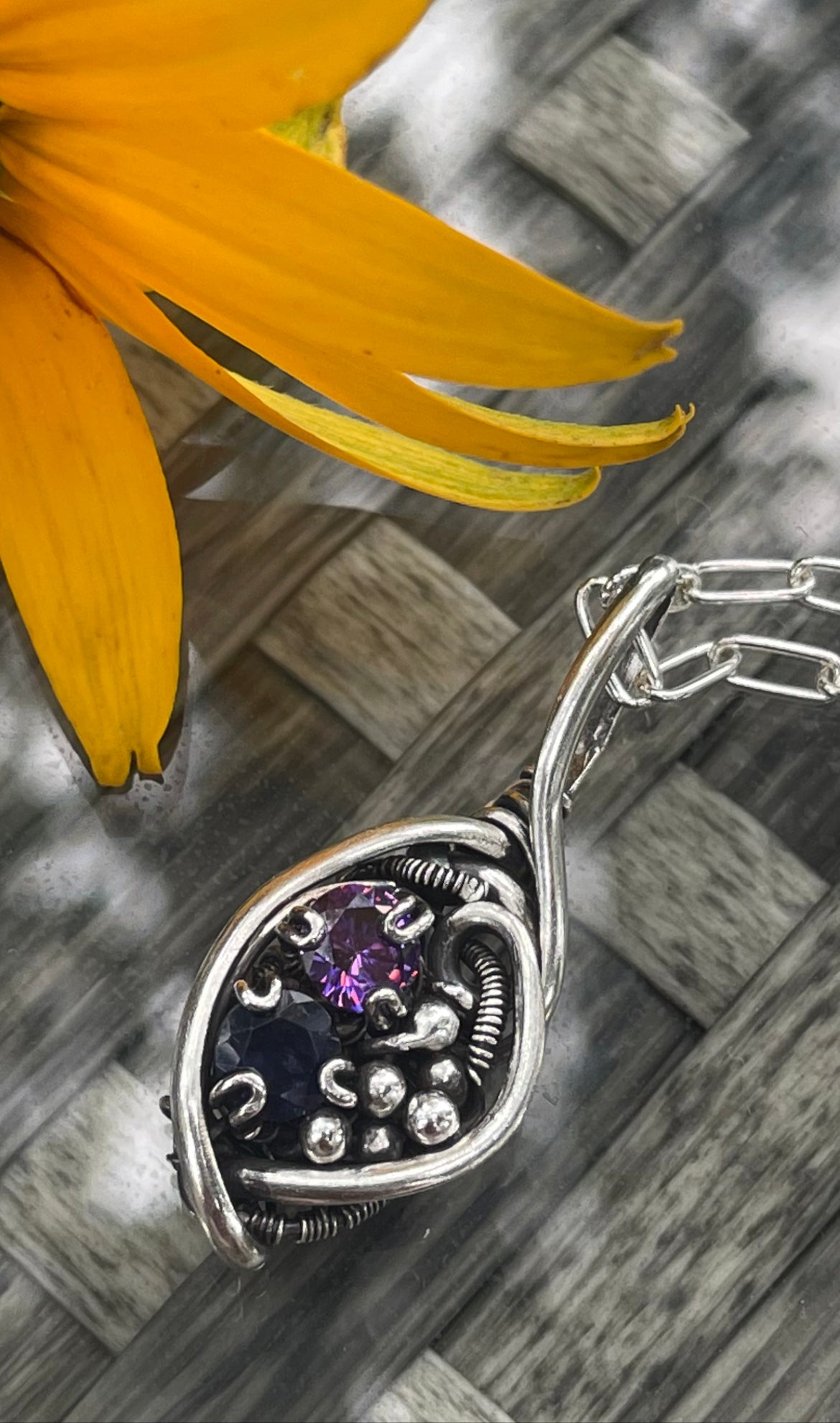 Iolite and Amethyst Wire Wrap