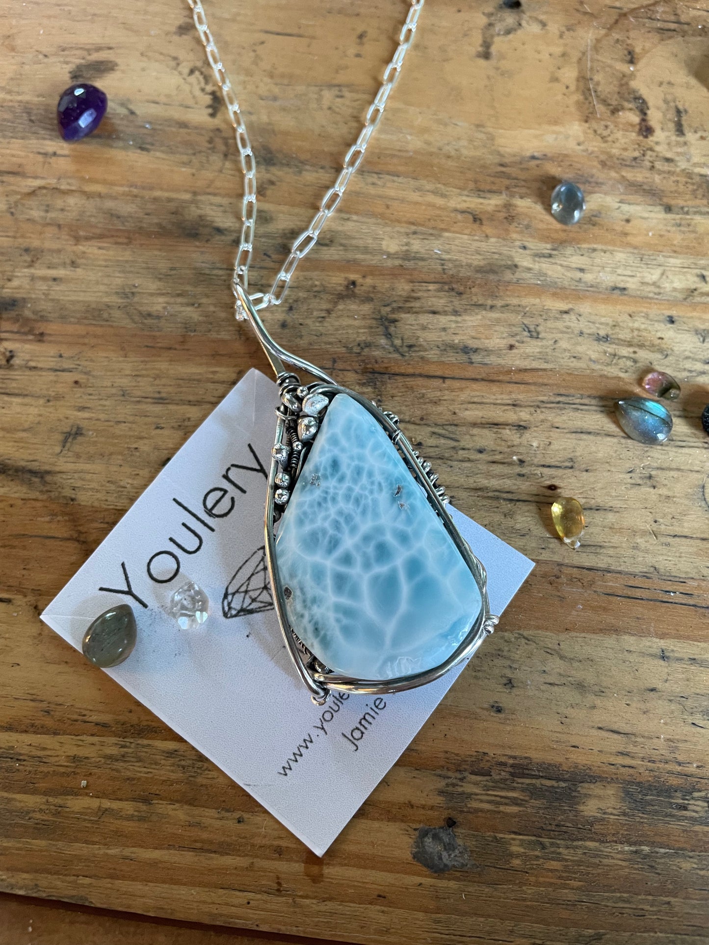 Blue Larimar Wire wrapped pendant