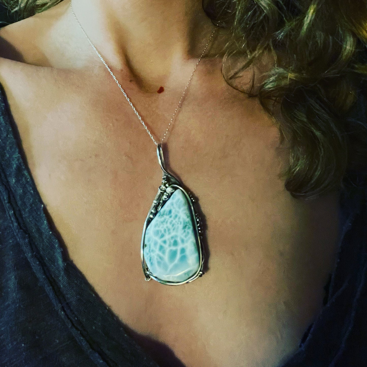 Blue Larimar Wire wrapped pendant