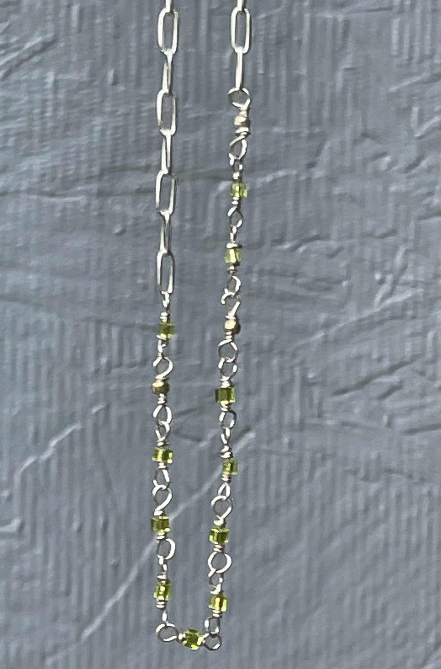 Beaded green paperclip chain necklace