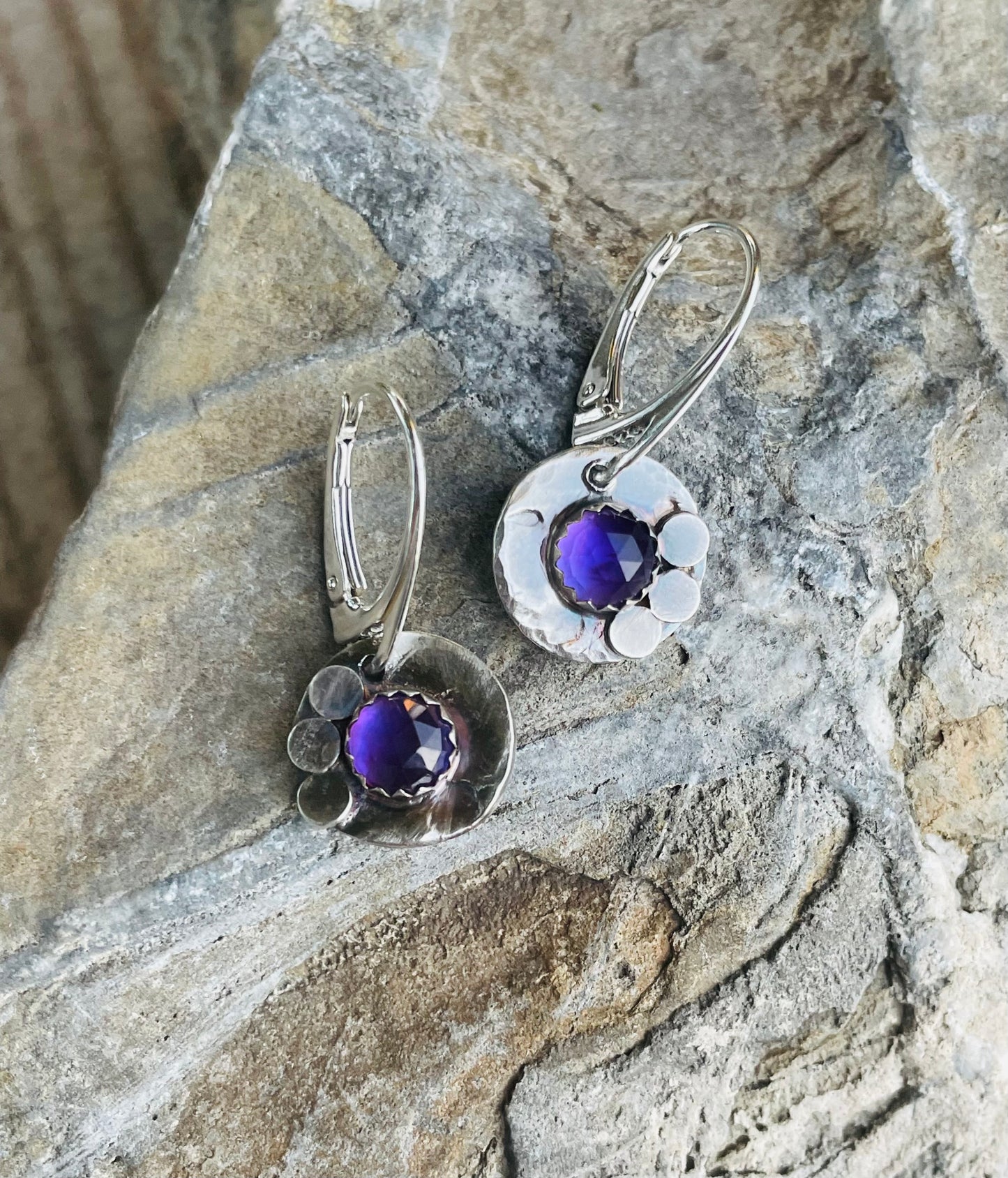 Amethyst hand forged earrings