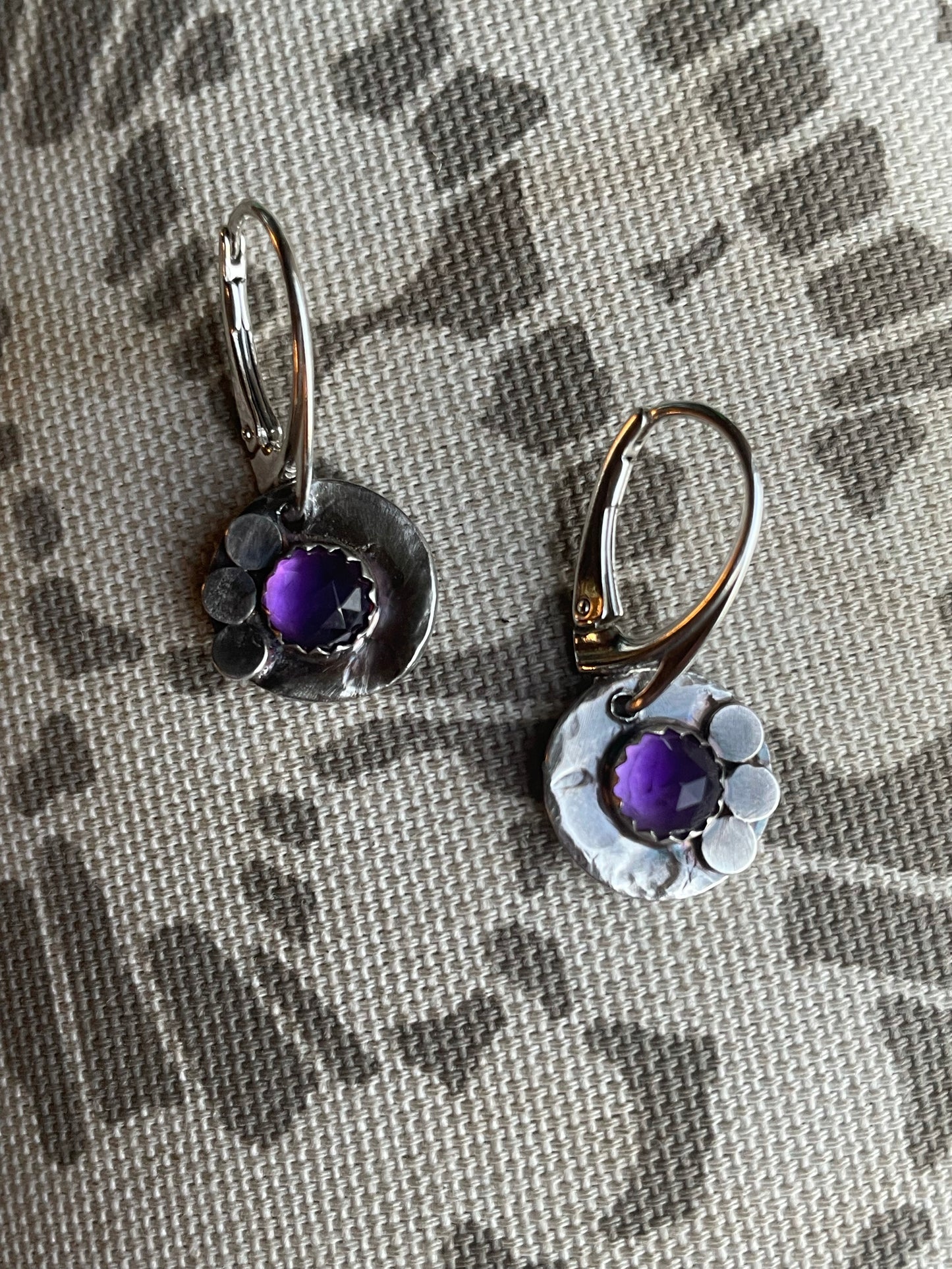 Amethyst hand forged earrings
