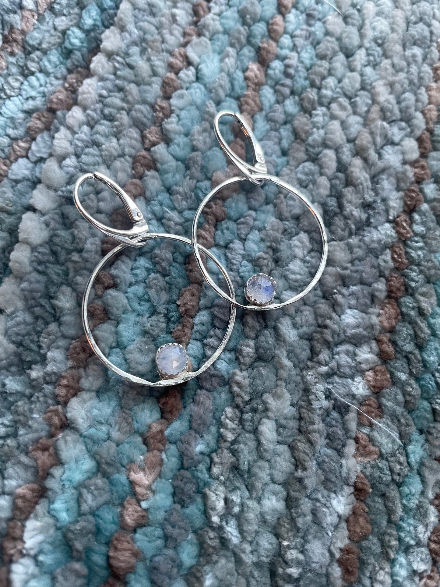 Blue flash moonstone hoops