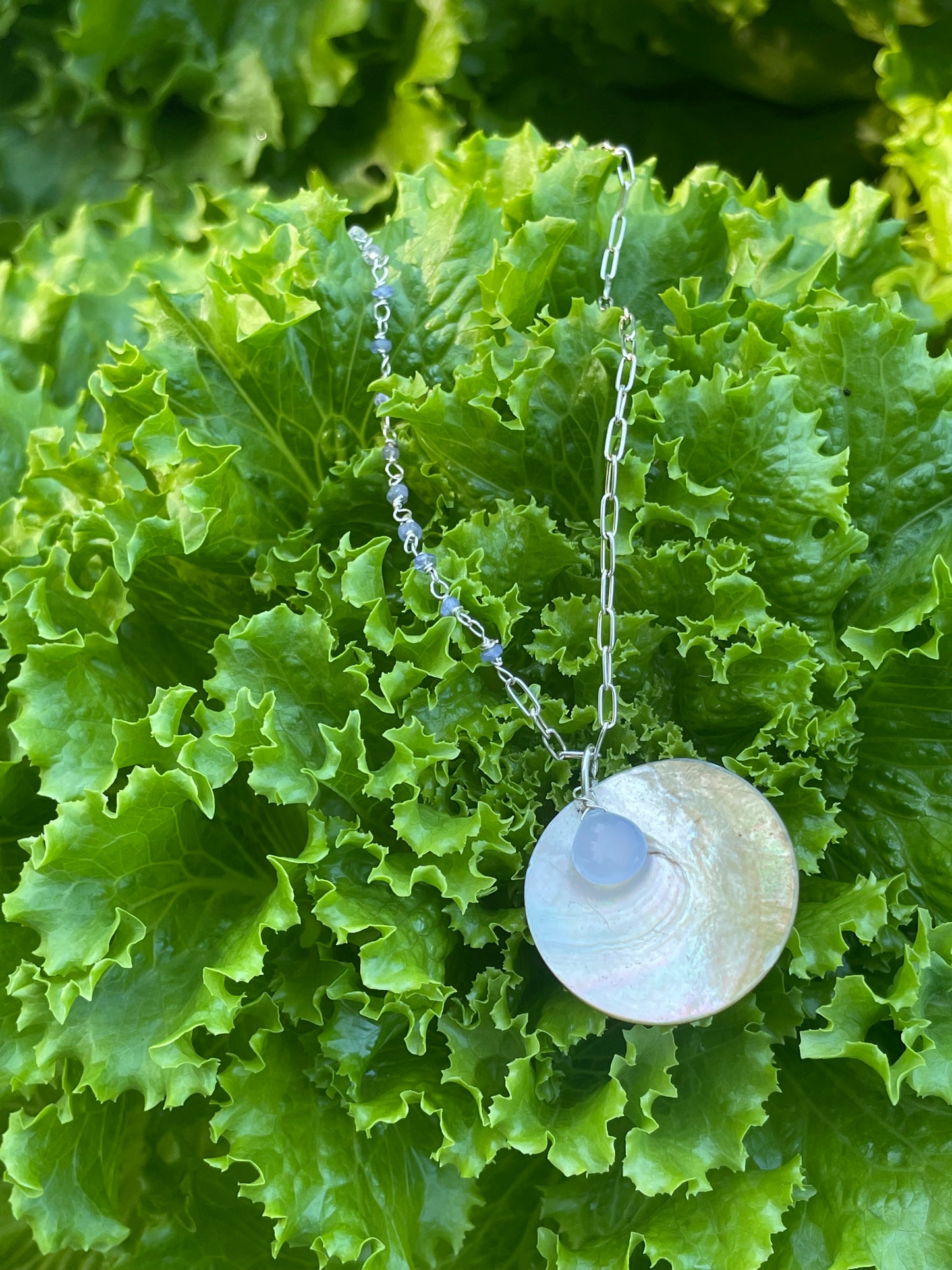 Mother of pearl chalcedony necklace