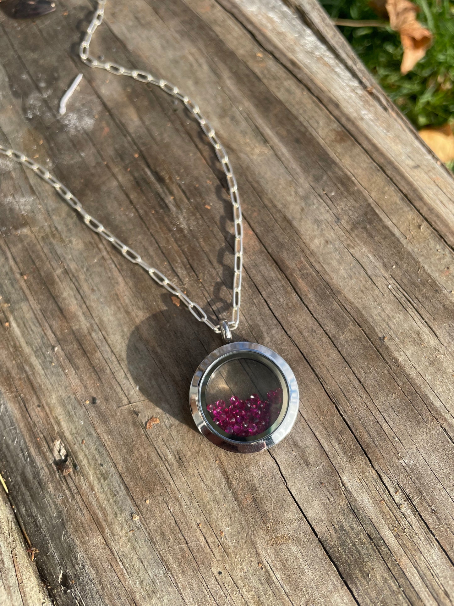 Pink gems floating locket