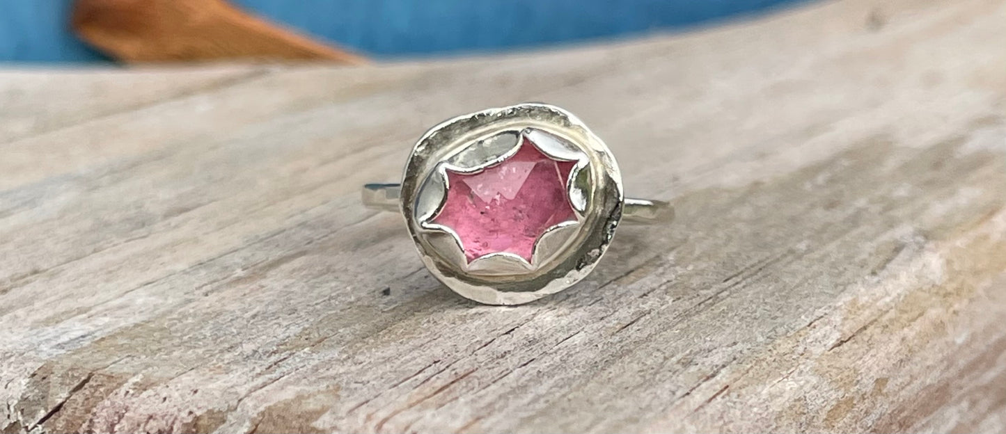 Pink tourmaline handmade ring