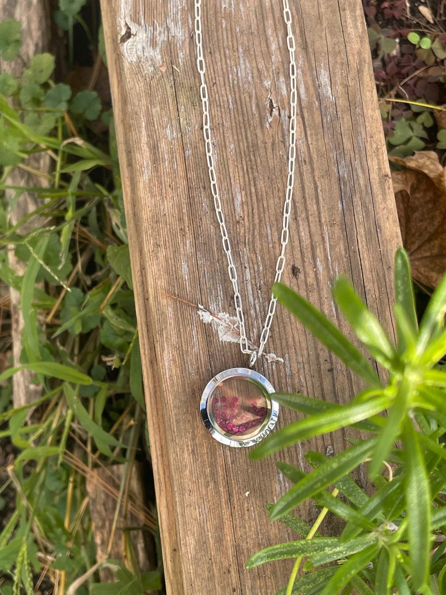 Pink gems floating locket