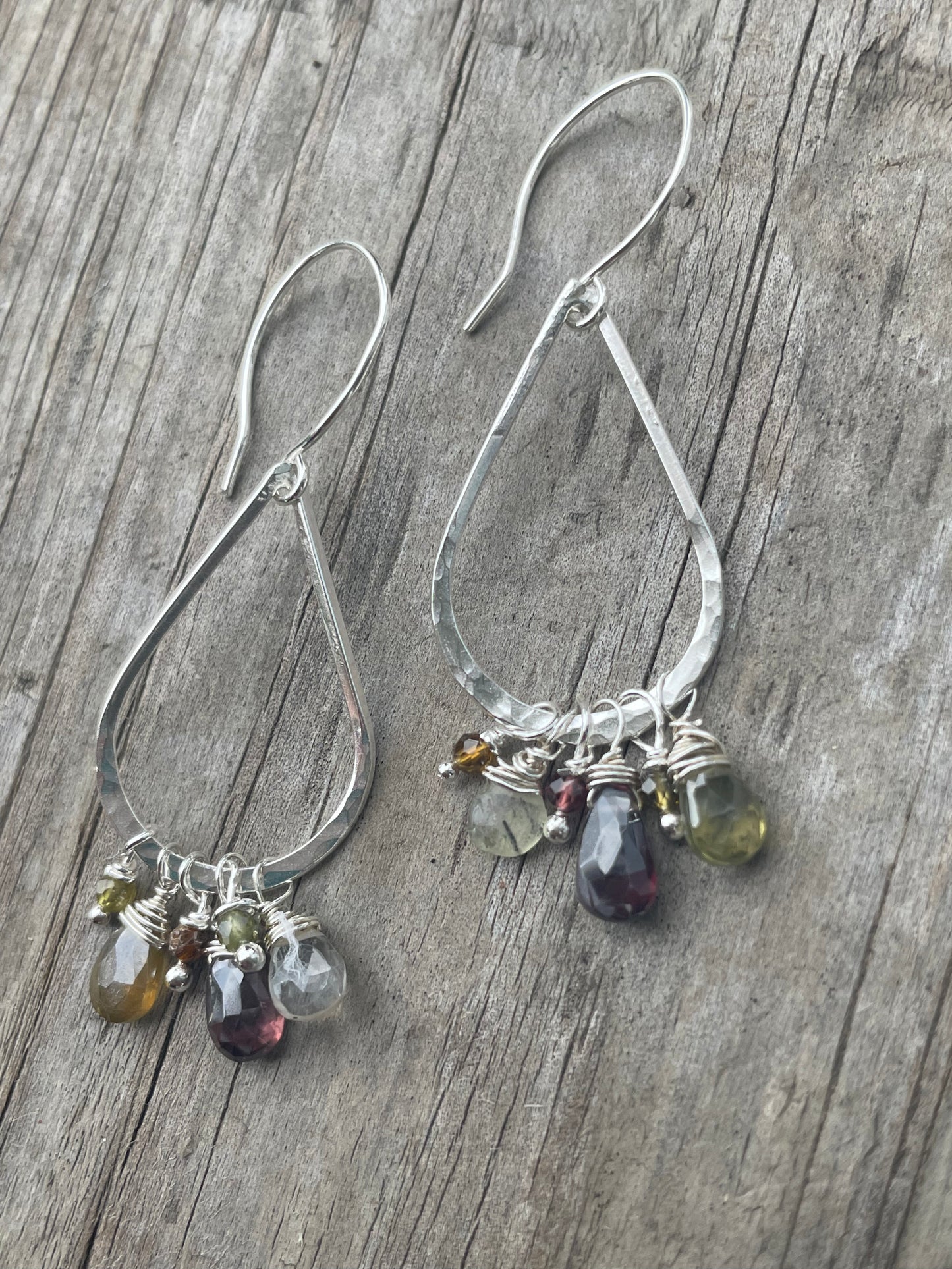 Multi-tourmaline beaded tear hoops