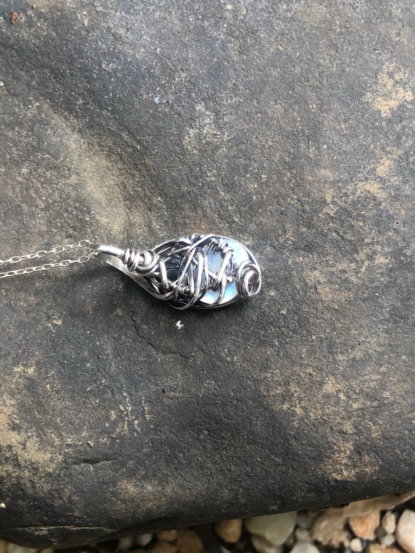 Blue Flash Moonstone Wire Wrapped pendant
