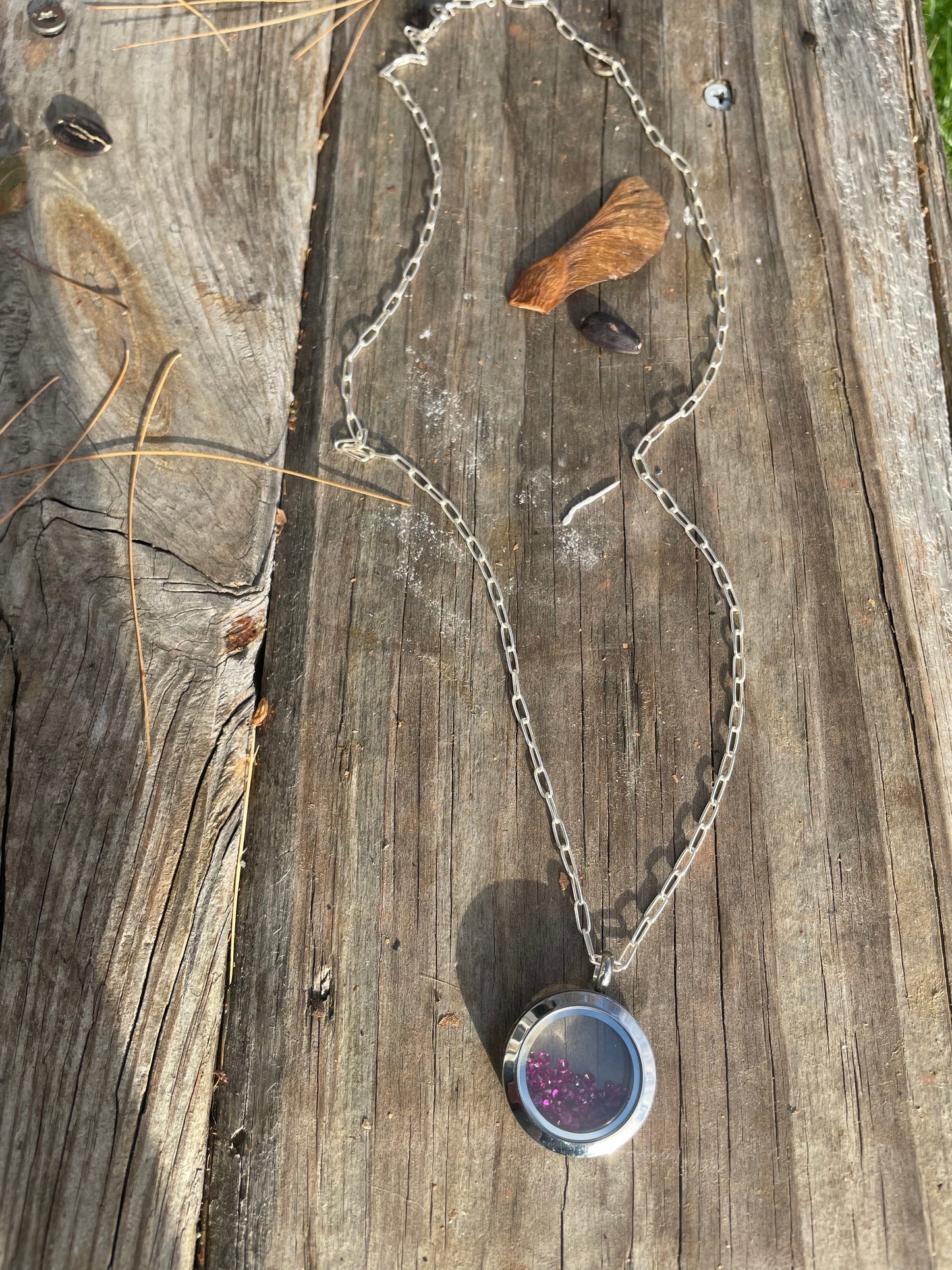 Pink gems floating locket