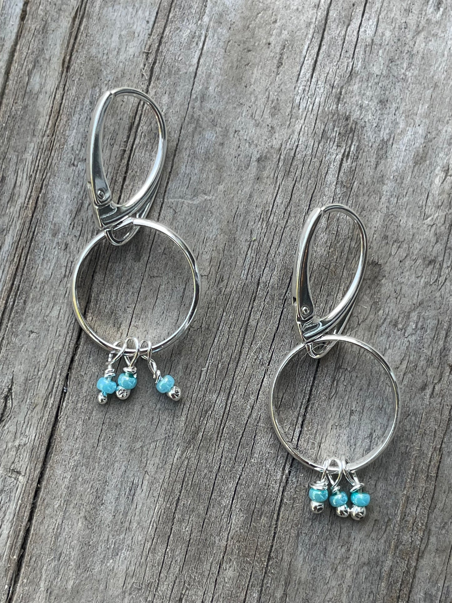Blue beaded hoop earrings