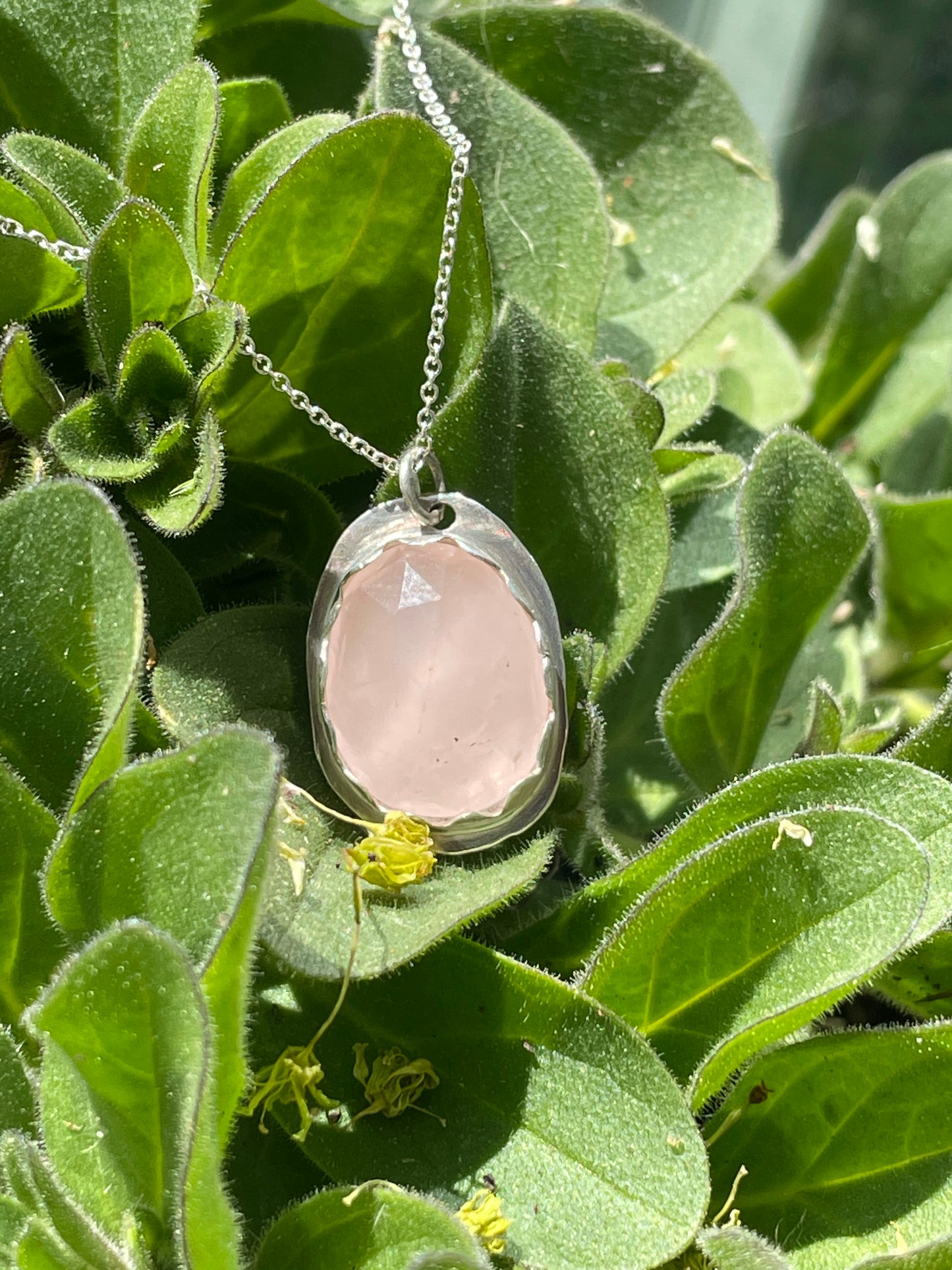 Faceted Rose Quartz Hand Forged Pendant