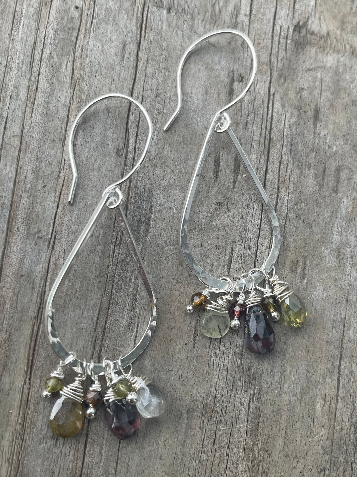 Multi-tourmaline beaded tear hoops