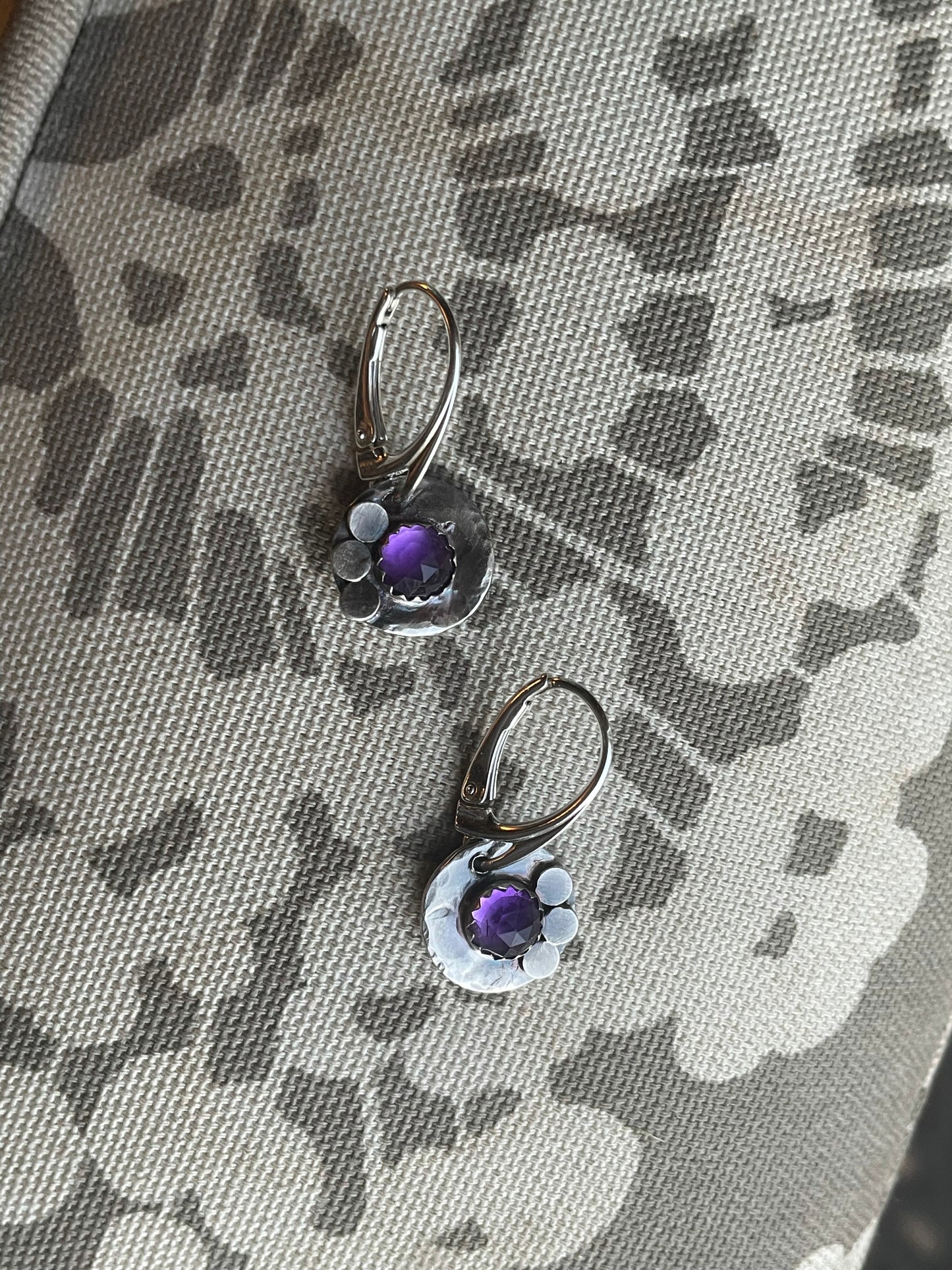 Amethyst hand forged earrings