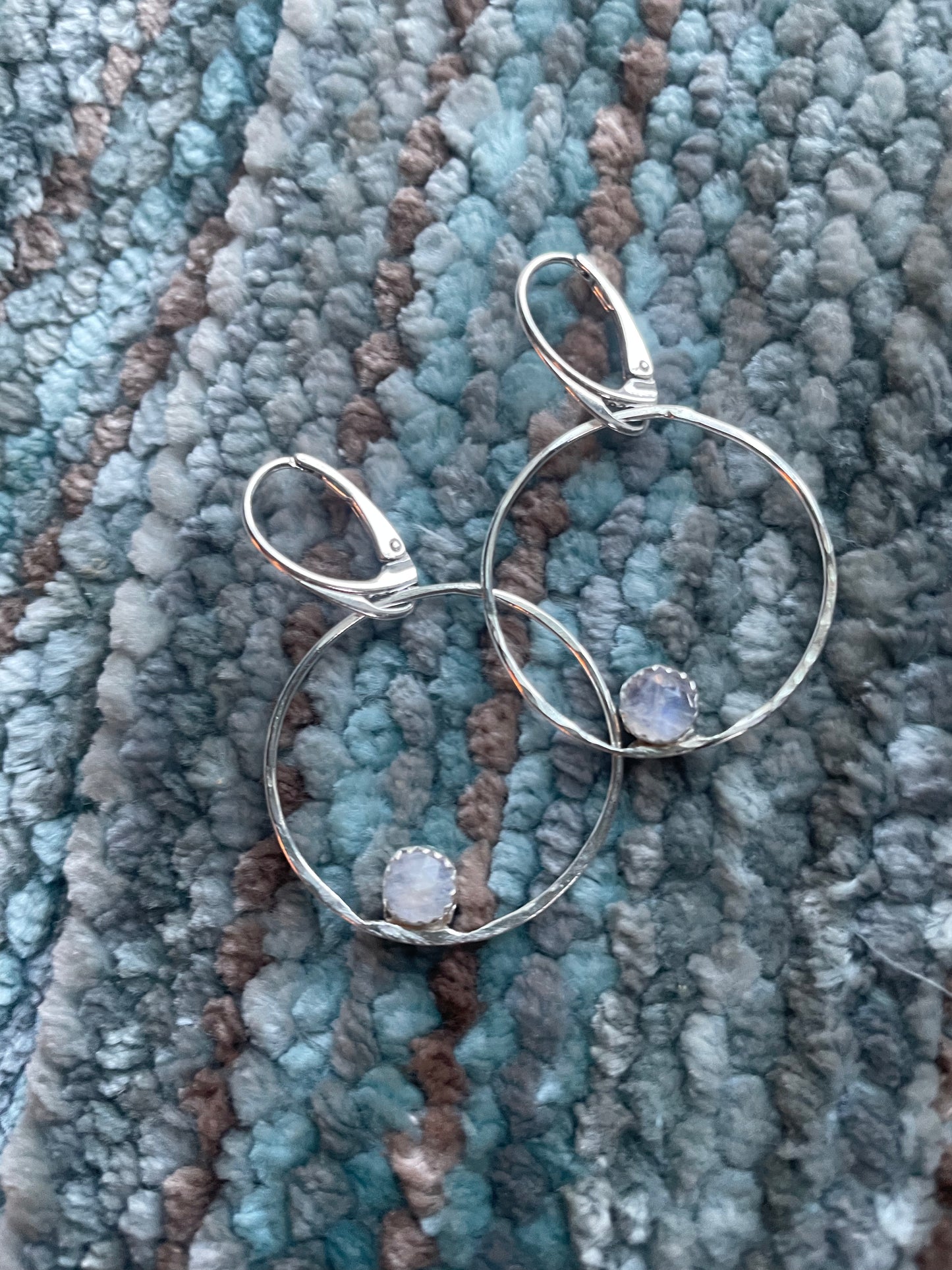 Blue flash moonstone hoops