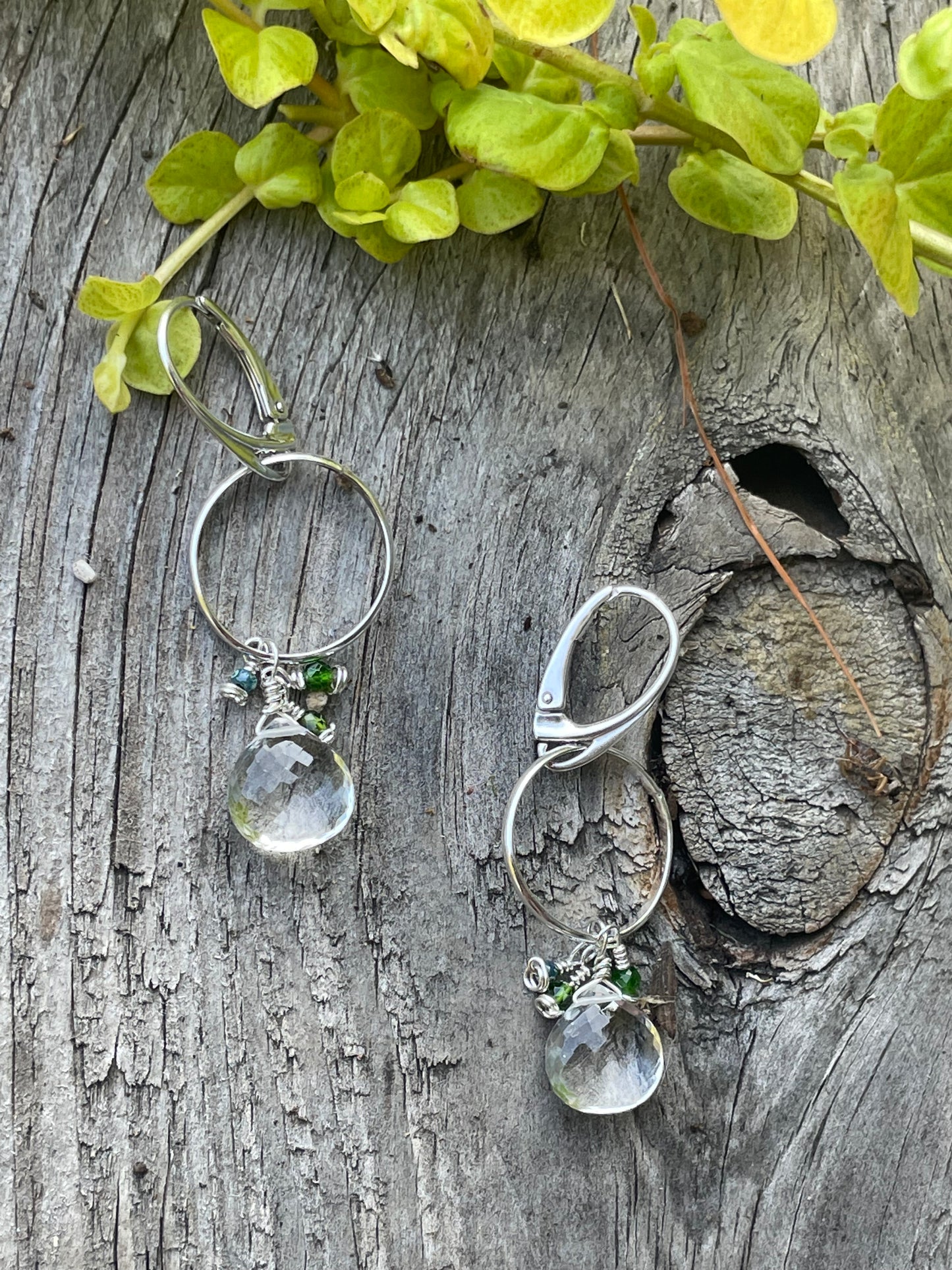 Quartz briolette hoop earrings