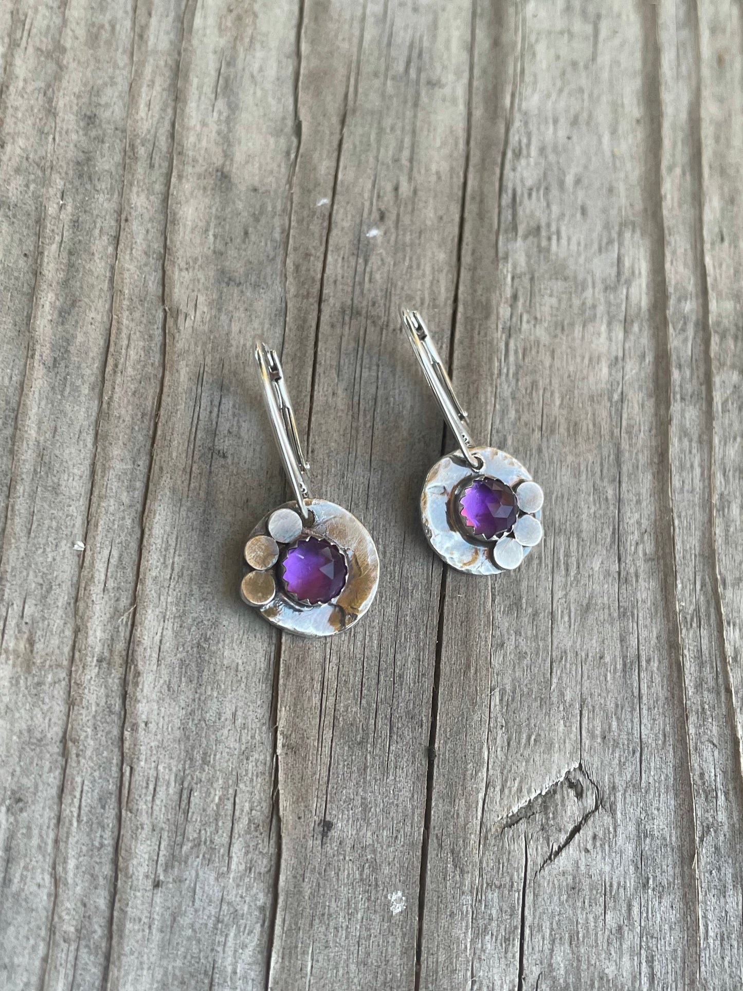 Amethyst hand forged earrings