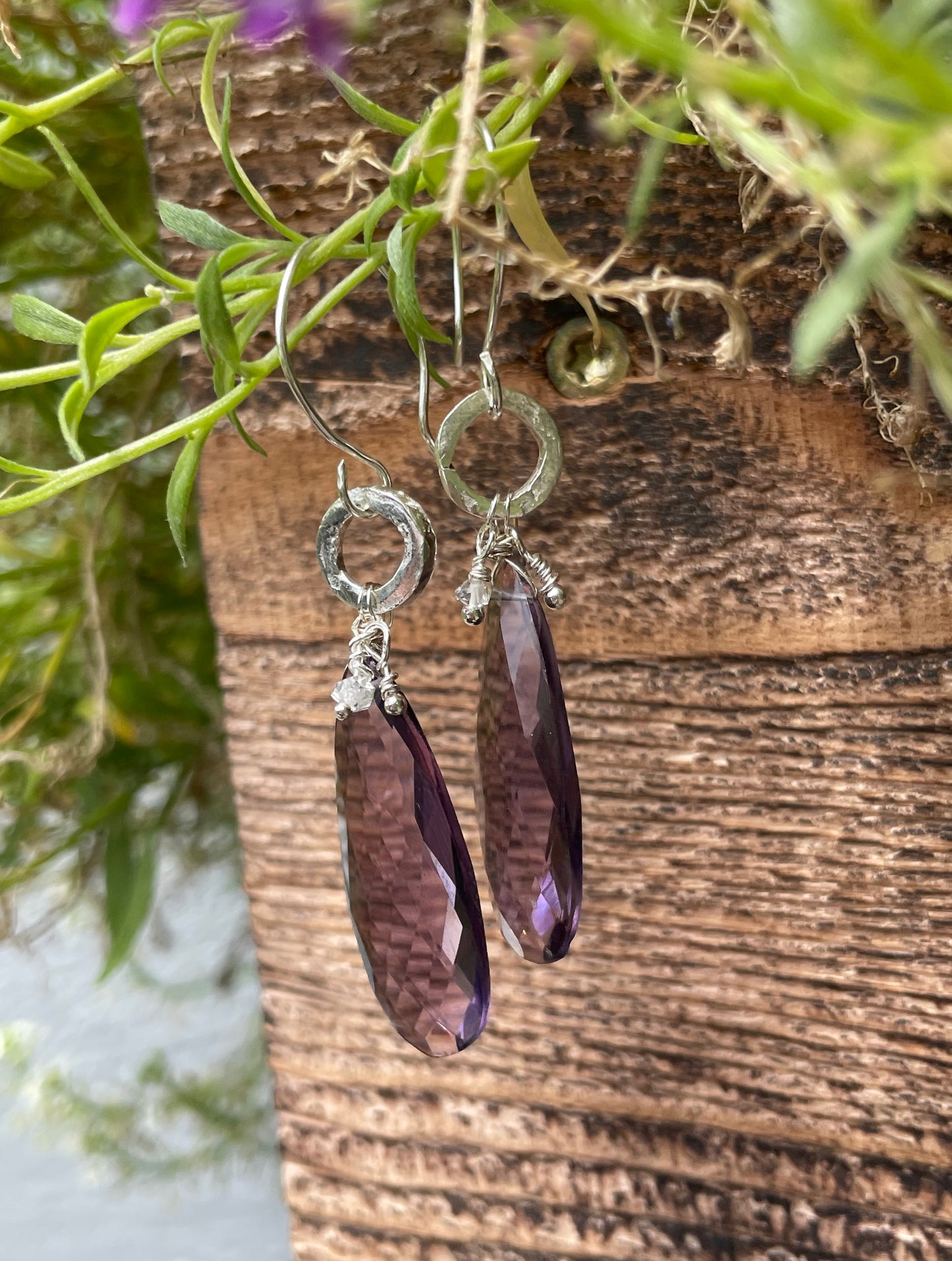 Long amethyst drop earrings