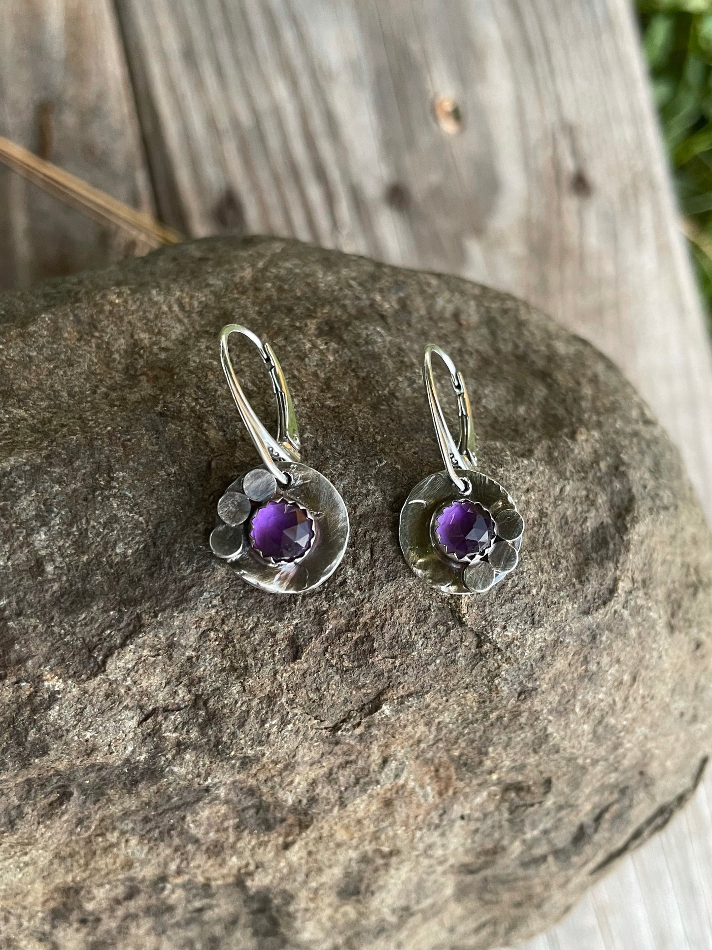 Amethyst hand forged earrings
