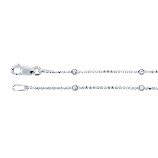 Sterling Silver 1mm Diamond-Cut Bead Chain with 2.1mm Round Beads