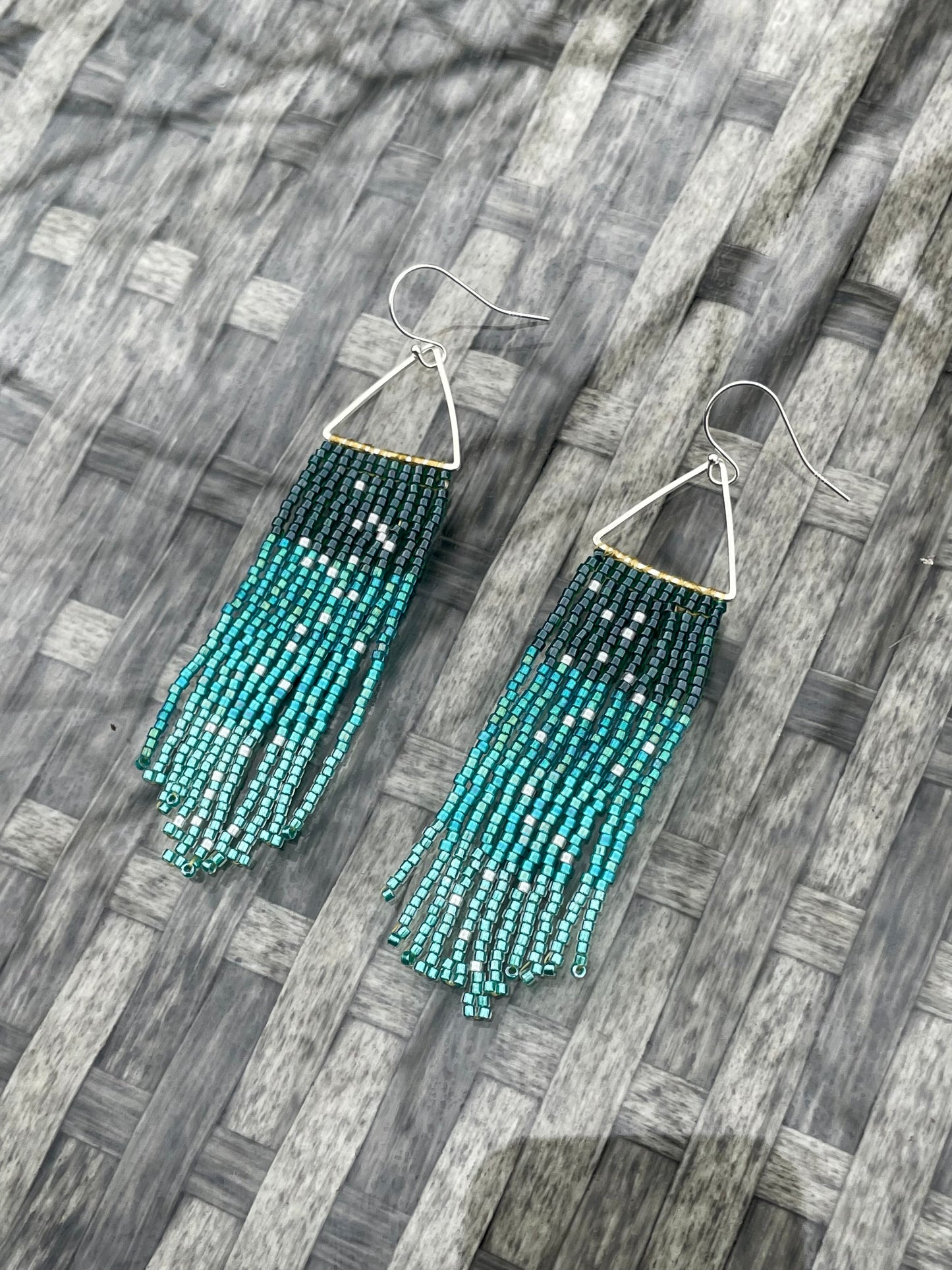 Hand beaded fringe earrings