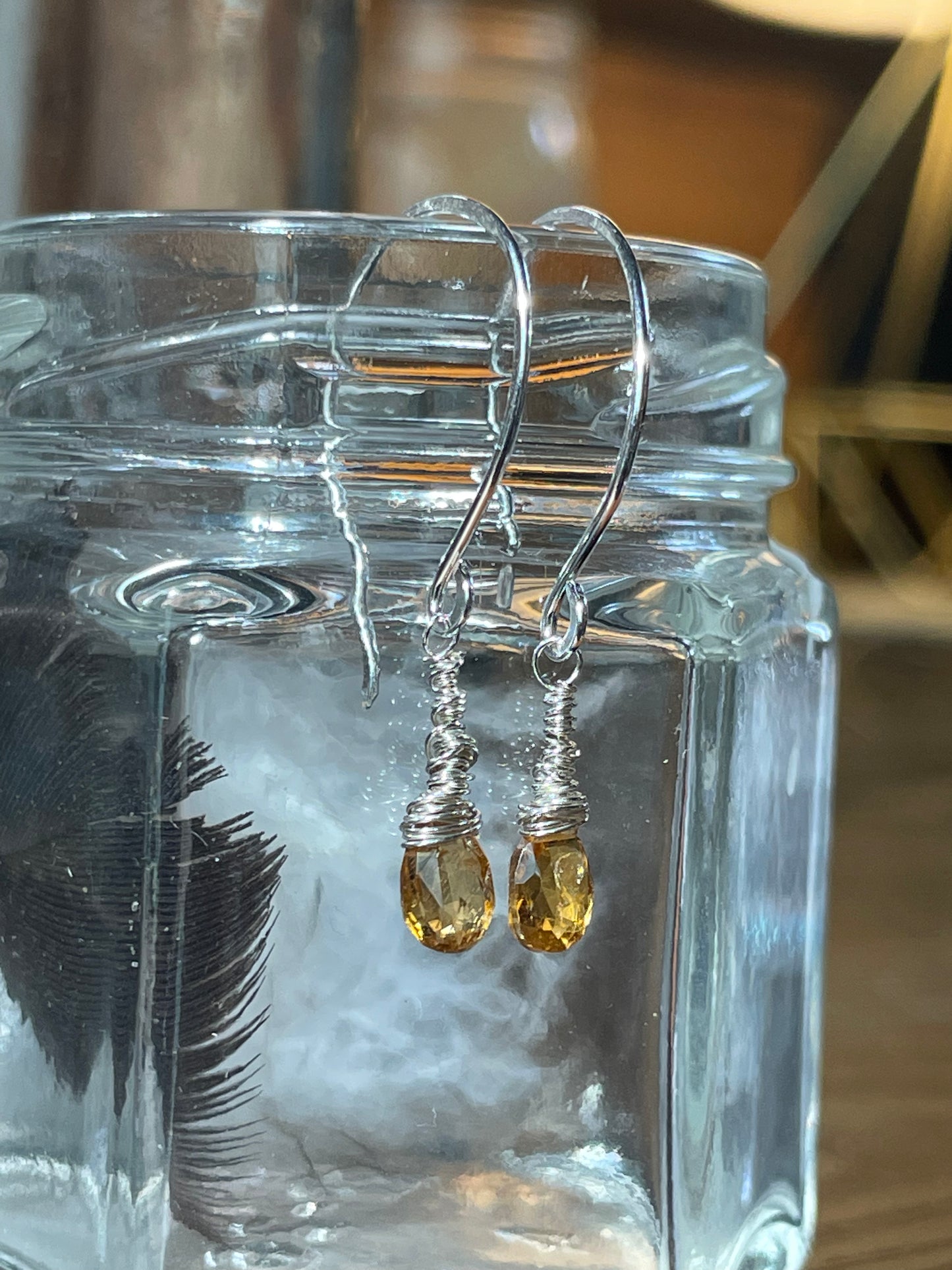 Yellow hued sapphire earrings