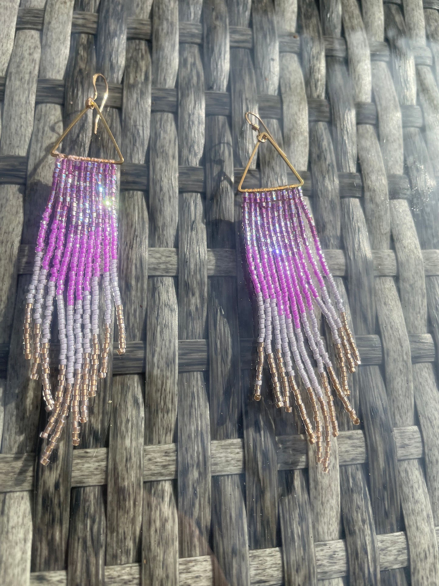 Pink beaded fringe earrings