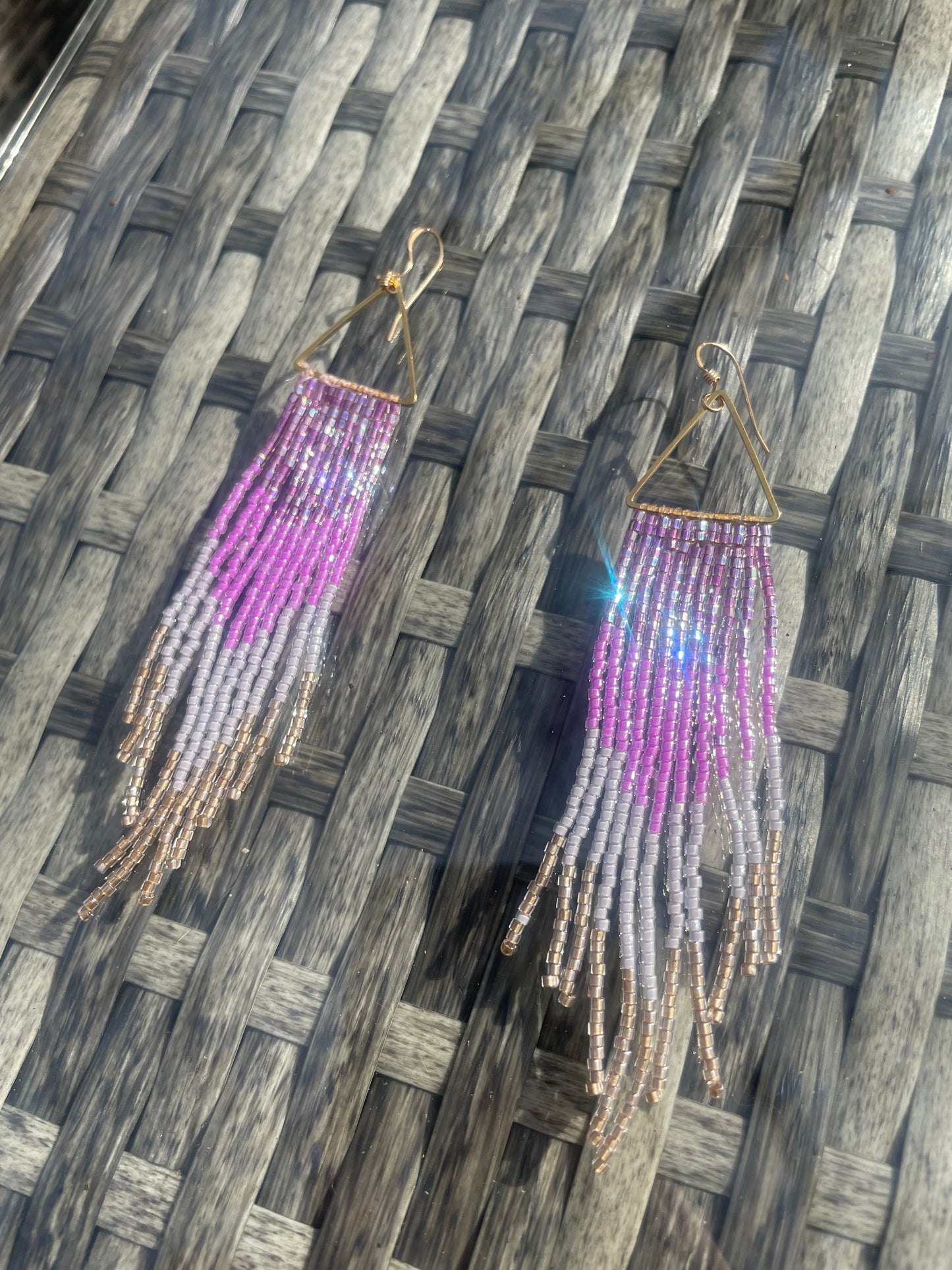 Pink beaded fringe earrings