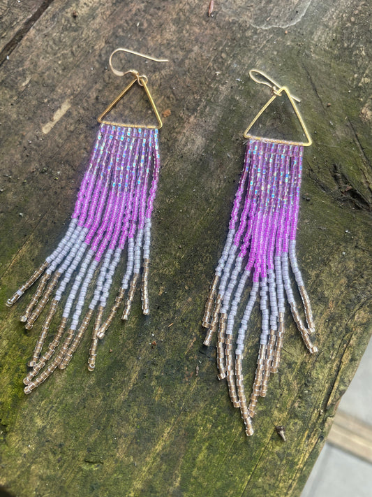 Pink beaded fringe earrings