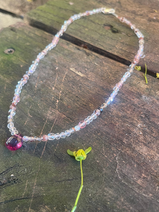 Purple fluorite beaded choker necklace