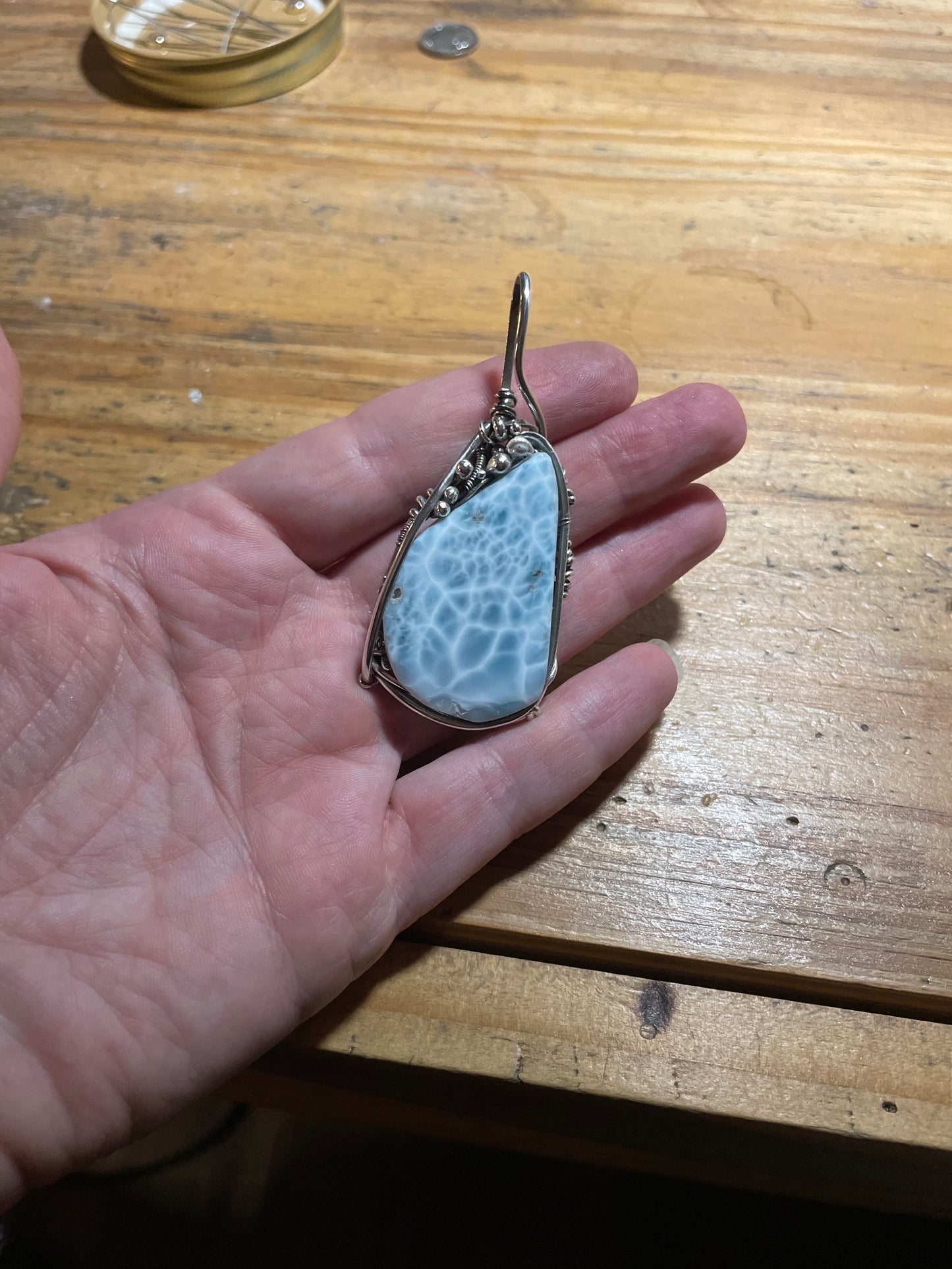 Blue Larimar Wire wrapped pendant
