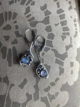 Load image into Gallery viewer, Blue Flash Moonstone Wire wrapped earrings
