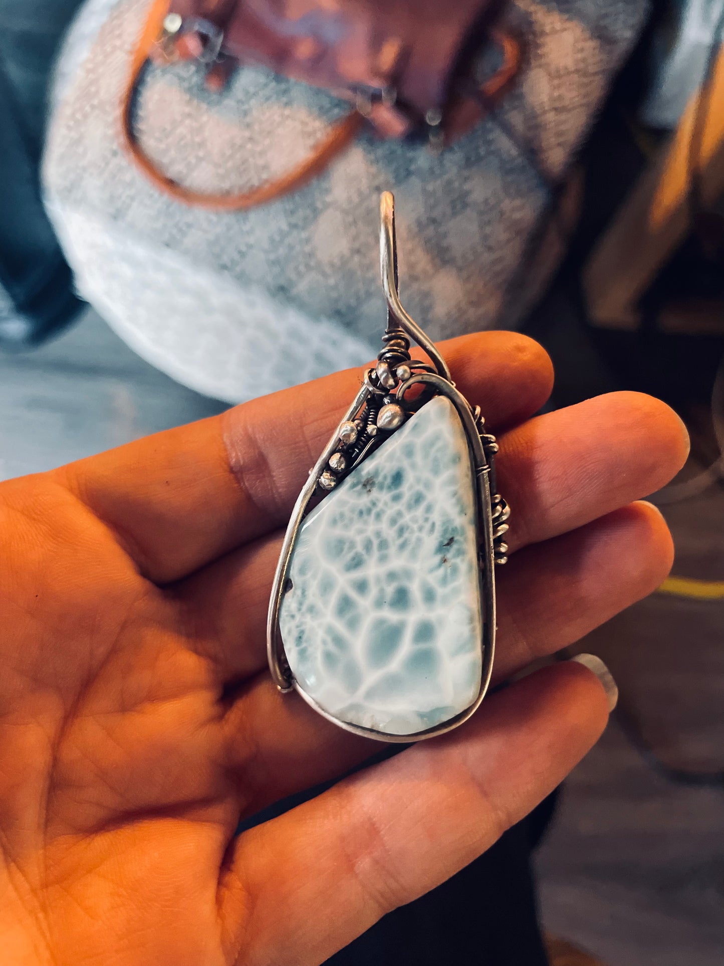 Blue Larimar Wire wrapped pendant