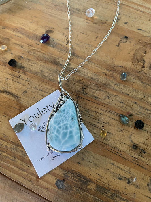 Blue Larimar Wire wrapped pendant